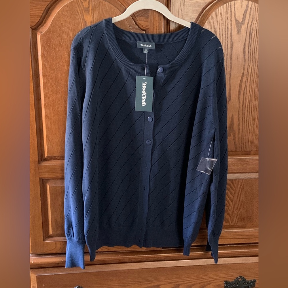 ModCloth Navy Blue Diagonal Ribbed Button-Up Cardigan